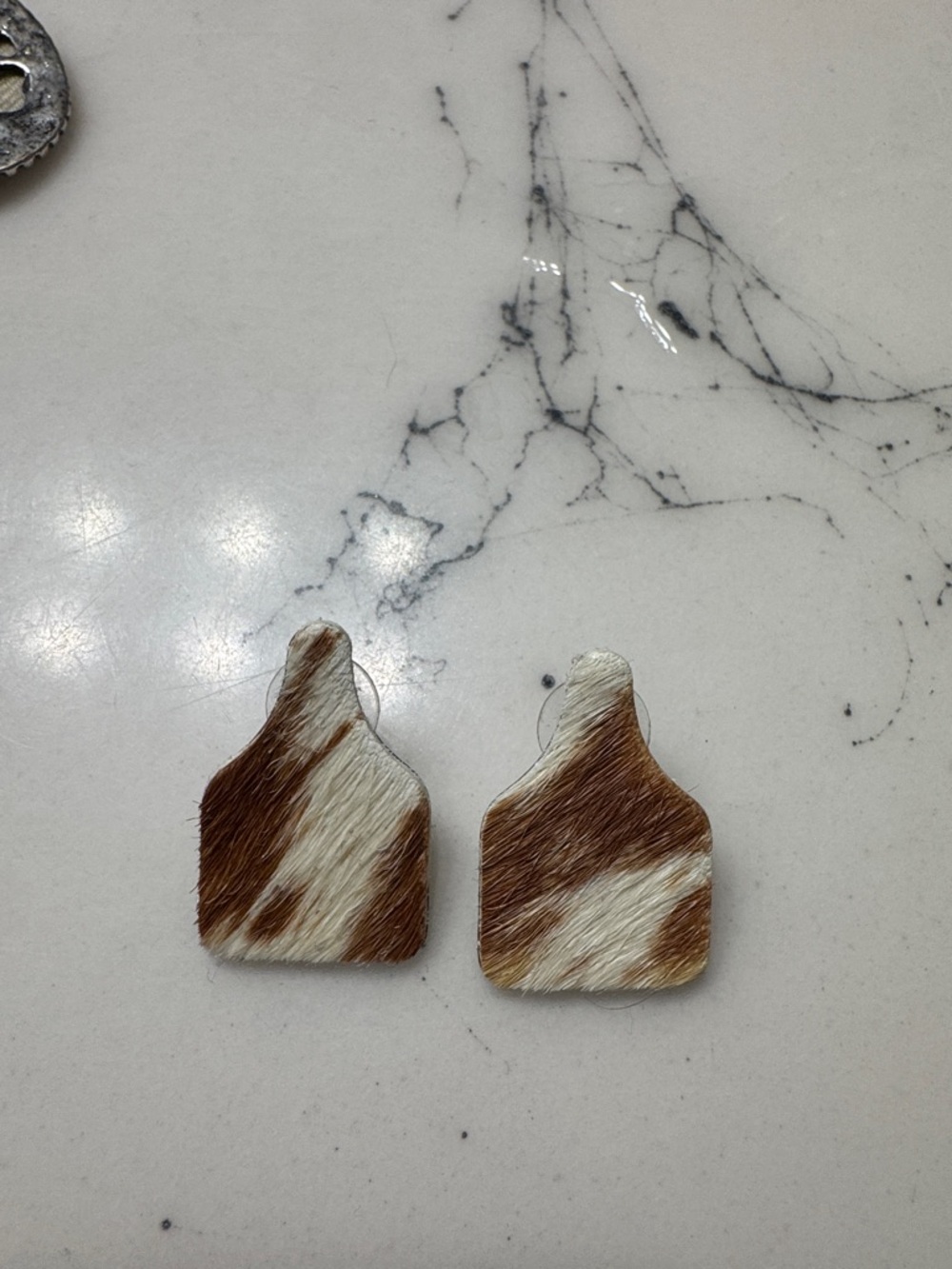 Cowhide Drop Earrings in Brown & Cream